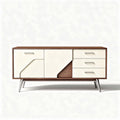 Modern walnut wood and white finish sideboard with four drawers and one cabinet