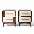Wooden nightstands with drawers in cream and walnut finish 60 x 40 x 50cm