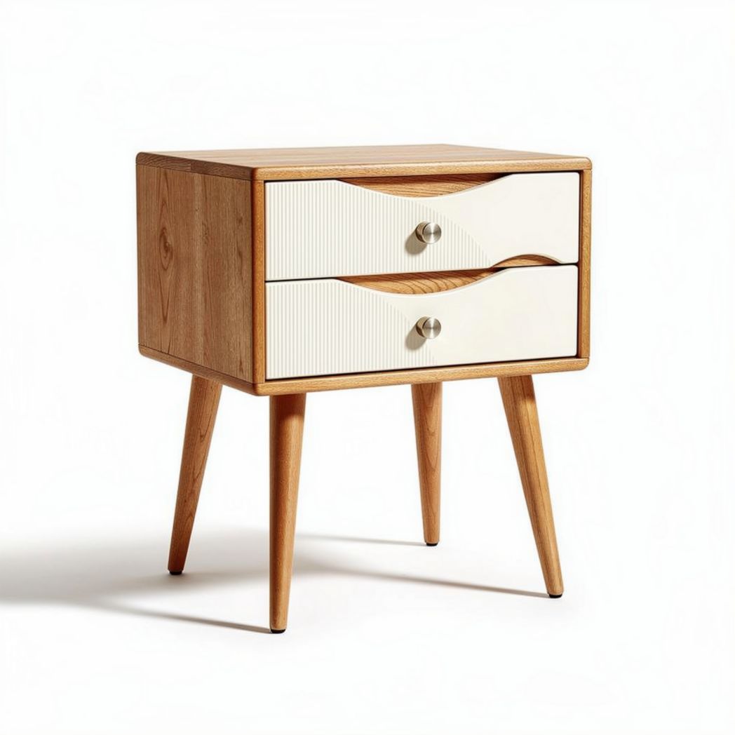 Wooden nightstand with two drawers and tapered legs 45 x 40 x 60cm