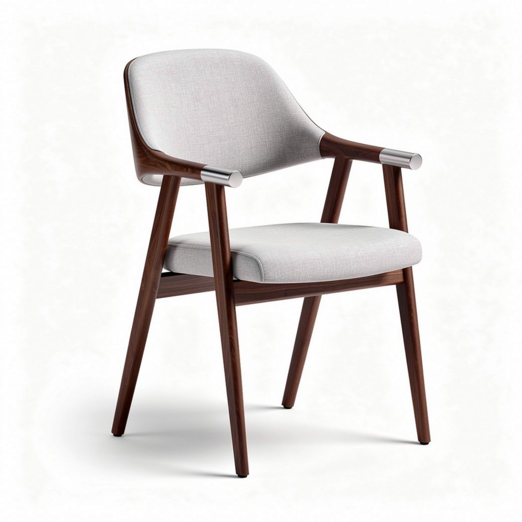 Wooden armchair with upholstered seat in light gray fabric 45 x 55 x 80cm