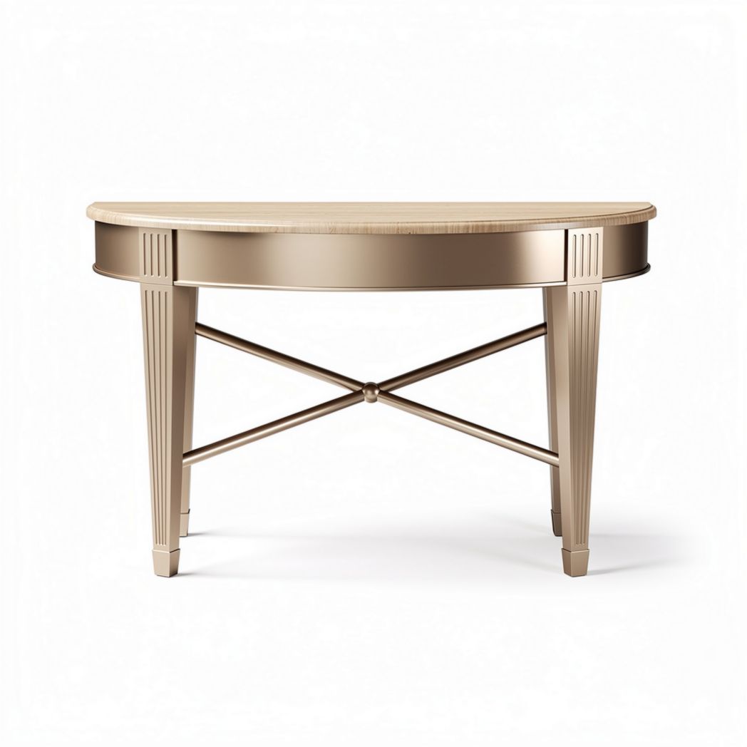 Gold accent console table with a natural wood top 80 x 40 x 75cm