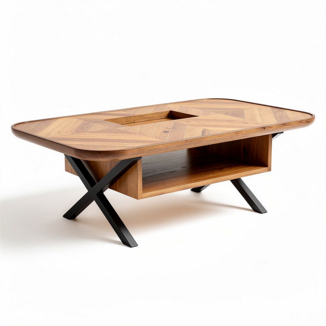 Wooden coffee table with storage shelf and modern design 120 x 80 x 40cm